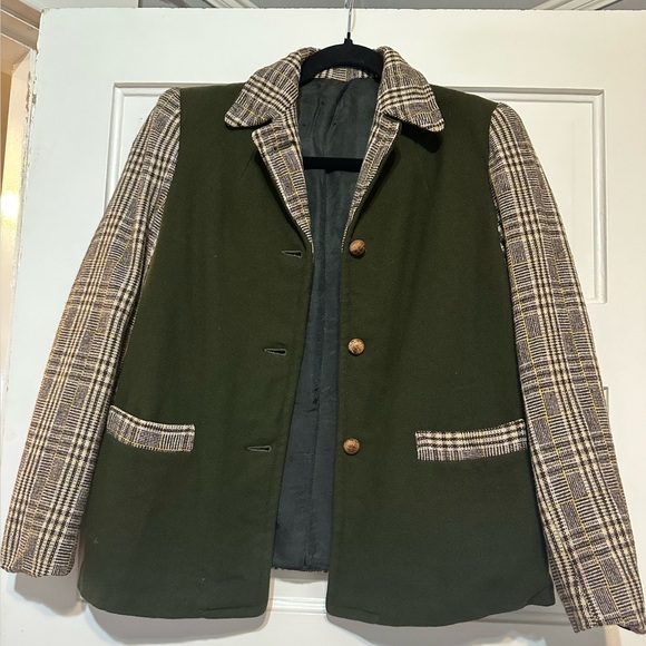 Vintage Green Plaid Lapel Mid-Length Jacket Coat